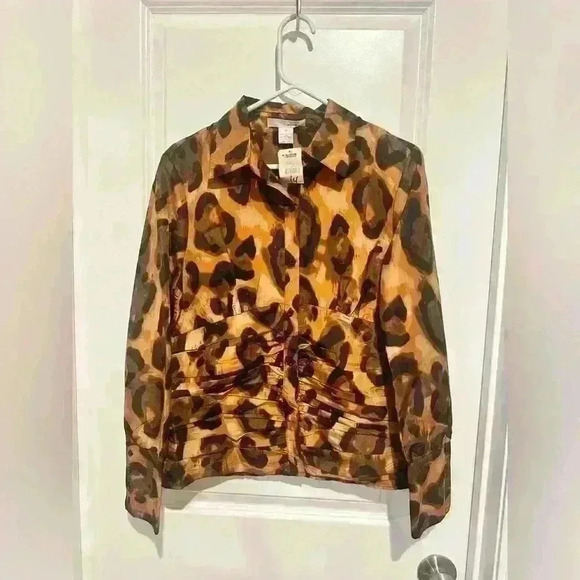 WD.NY Jackets & Blazers - WD.NY Brown Black Animal Print Button Front Shirt Jacket Women's Size 14